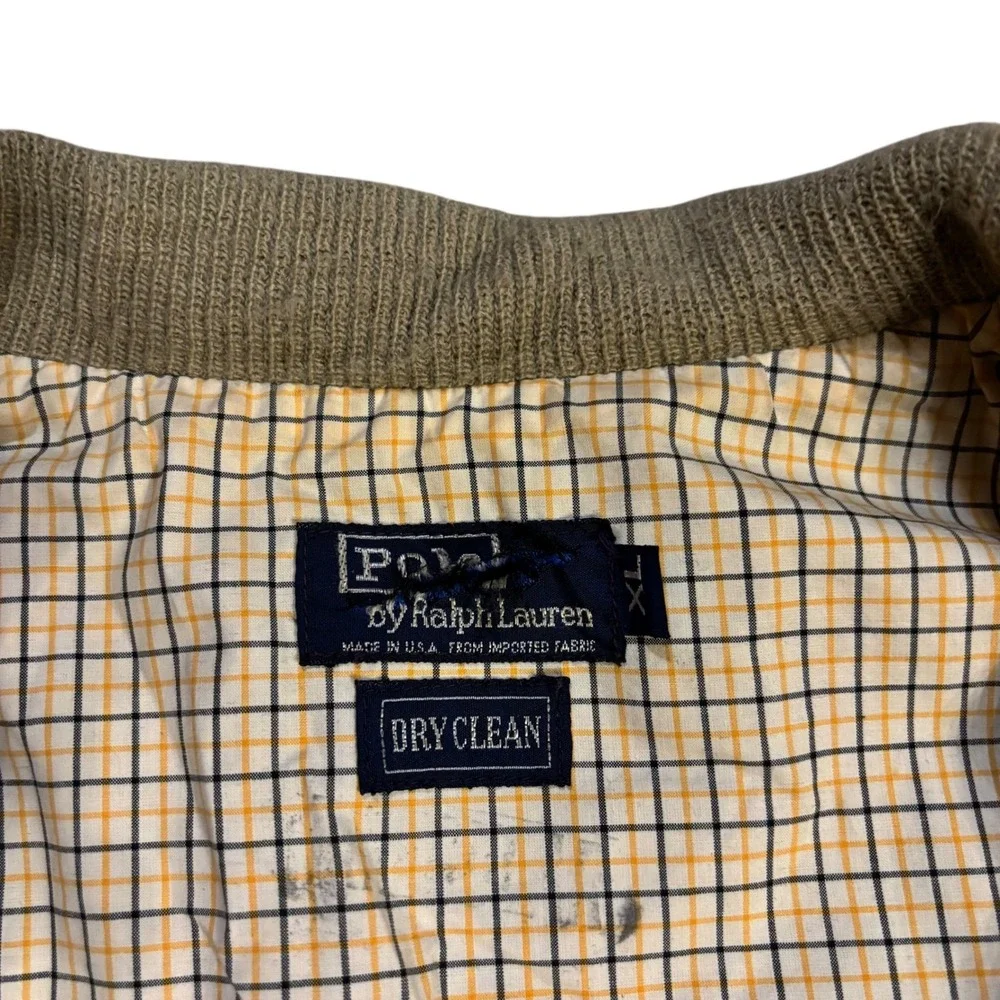Polo Ralph Lauren Vintage Bedford Twill Jacket Tan Beige Plaid Lined Mens XL USA